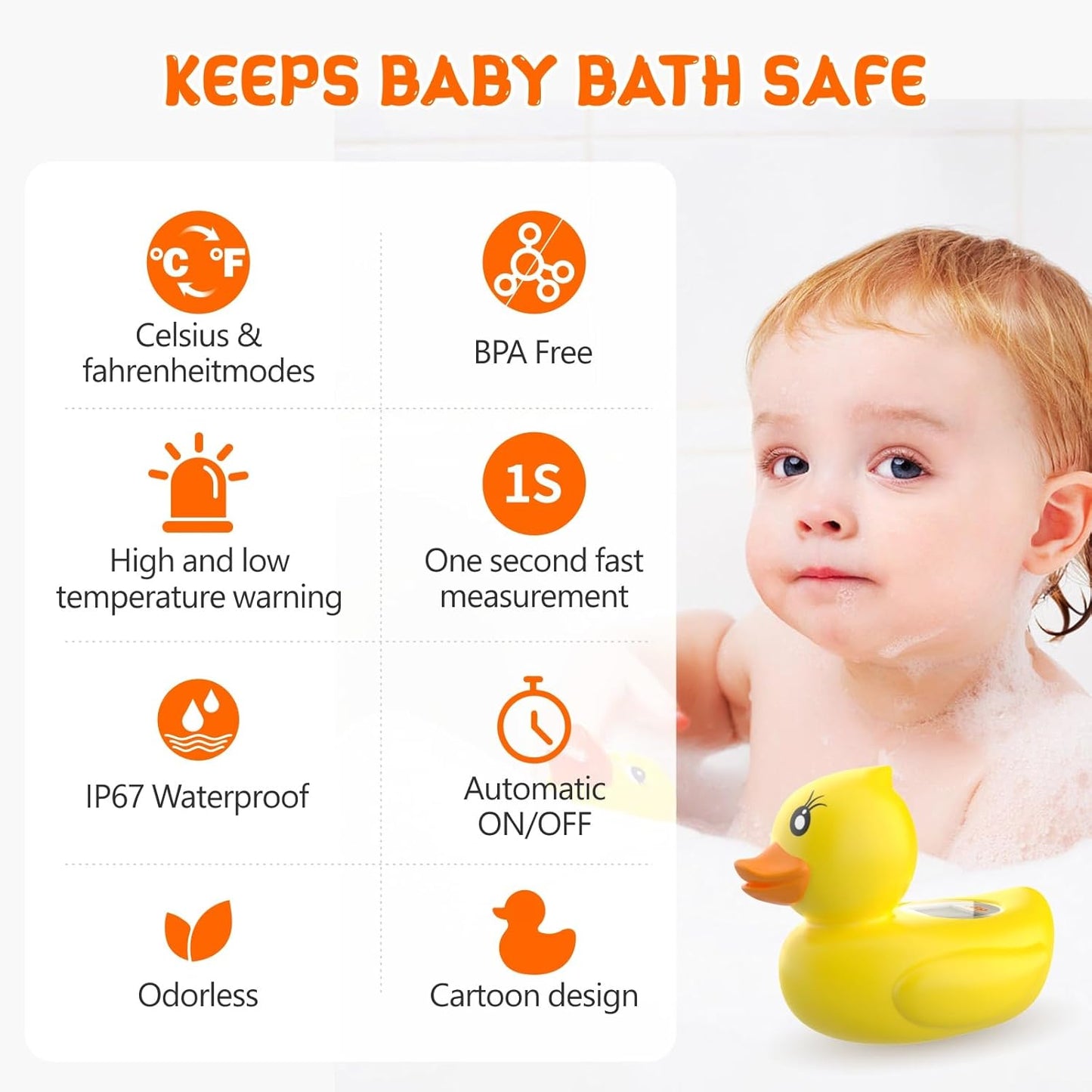 Skorter | AquaVeilig Baby Bath Thermometer – Digital Display with 3 Colors and Temperature Warning