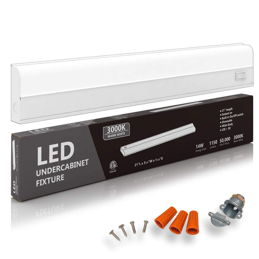 Skorter | Harrrrd Hardwired Led Under Cabinet Lighting, 14W, 21", Dimmable, 3000K, Metal Base