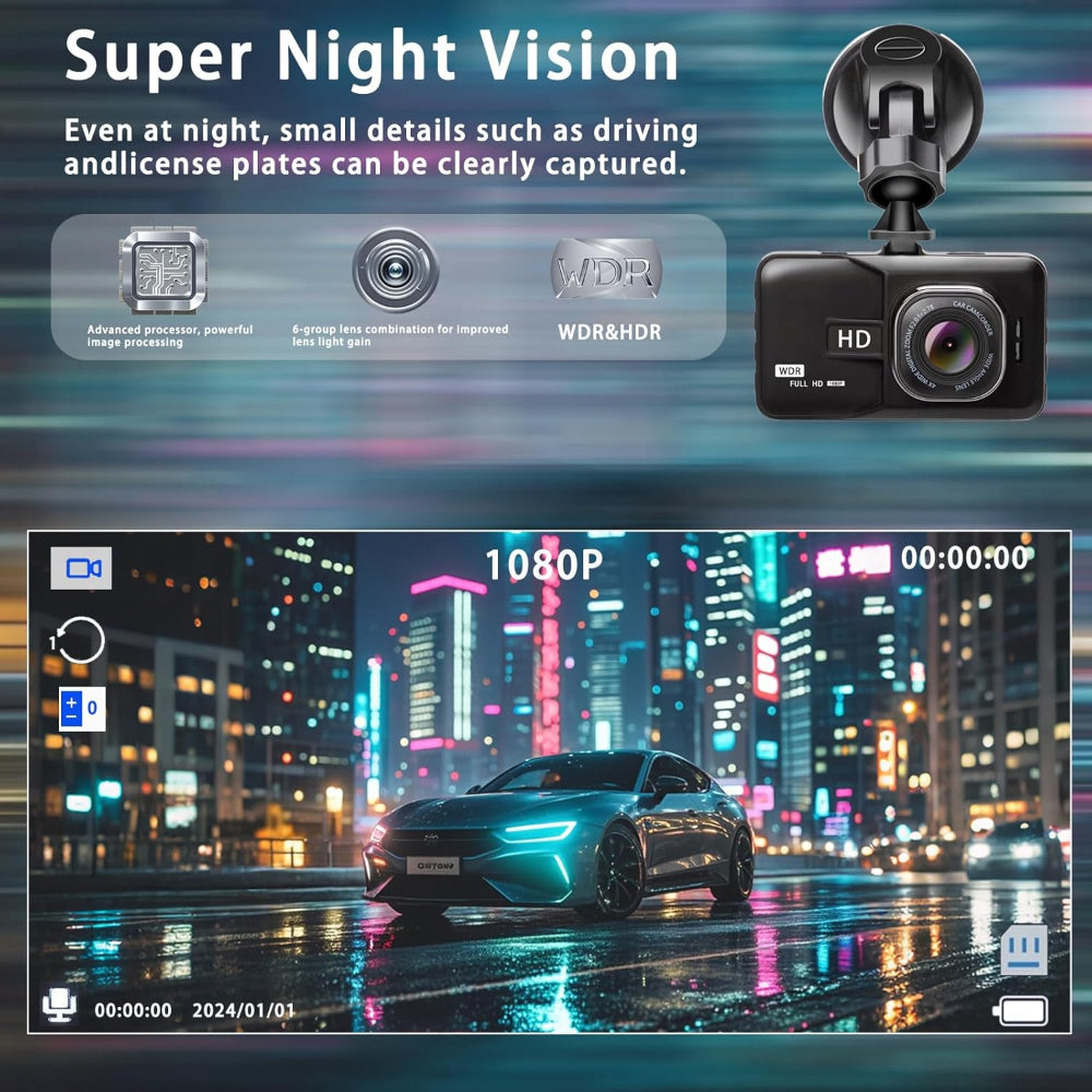 Skorter | Dash Cam Car Dash Camera, 1080P Ultra Wide Angle HD Lens, HD Night Vision Car Surveillance