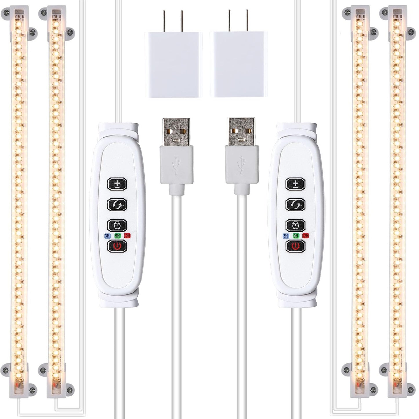 Skorter | To Strip Growth Lamp 2-Pack For Indoor Plants, 3000K Full Spectrum Led Grow Lights Strips With Auto On/Off 3/9/12H Timer & 10 Dimmable Levels For Greenhouse Succulent (2 Head×2Pcs)