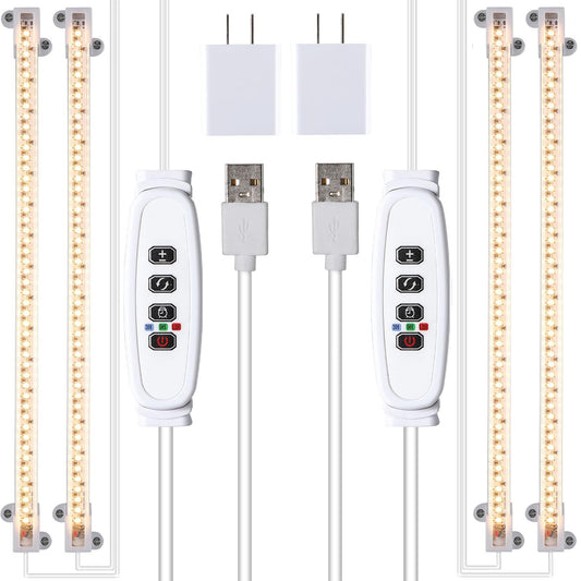 Skorter | To Strip Growth Lamp 2-Pack For Indoor Plants, 3000K Full Spectrum Led Grow Lights Strips With Auto On/Off 3/9/12H Timer & 10 Dimmable Levels For Greenhouse Succulent (2 Head×2Pcs)