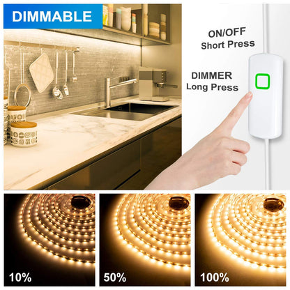 Skorter | Myplus 16.4 Ft Under Cabinet LED Strip Light Set, Dimmer Control, Warm White 3000K, 1050