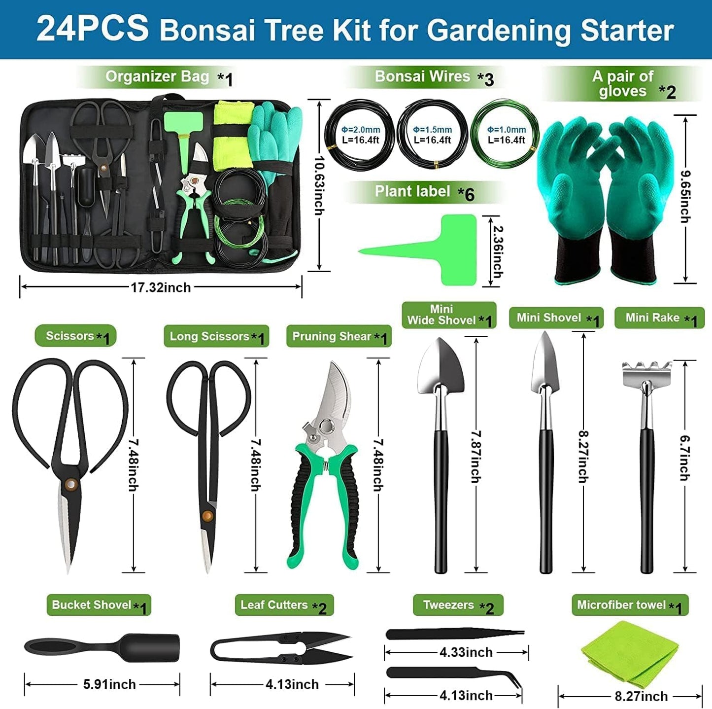 Skorter | 24-Piece Bonsai Tree Care Kit with High-Carbon Steel Tools and PU Leather Bag – Sevora
