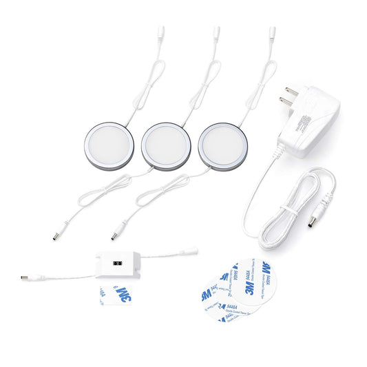 Skorter | Eshine Dimmable Under Cabinet Puck Lights – 3 Pack Warm White Led With Hand Wave Sensor