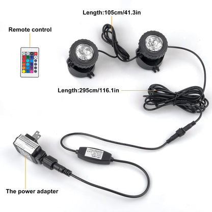 Skorter | Crepow Rgb Pond Lights With Timer, Ip68 Waterproof Led Spotlights For Garden & Aquarium (Set Of 2)