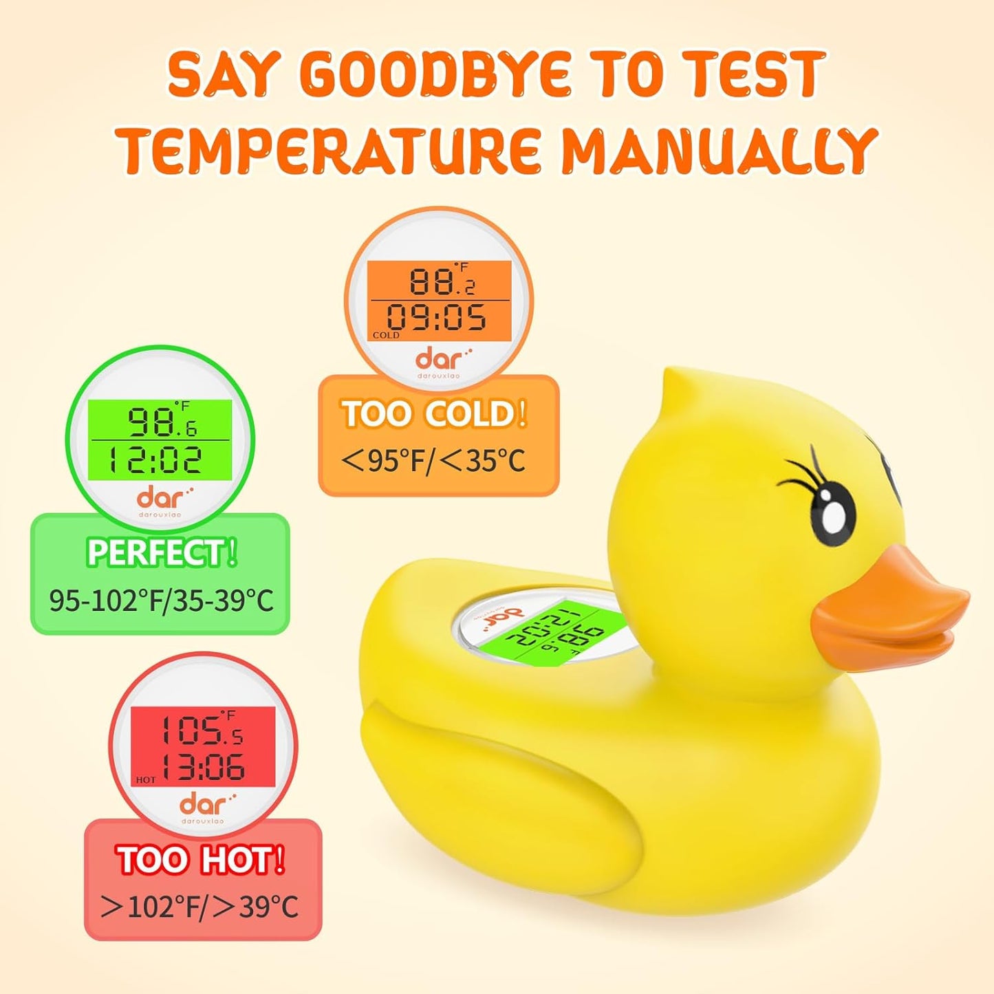 Skorter | AquaVeilig Baby Bath Thermometer – Digital Display with 3 Colors and Temperature Warning