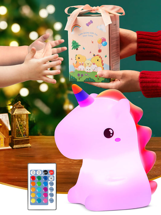 Skorter | One Fire Unicorn Nightlight For Kids, 16 Colors, Remote Control, Rechargeable Silicone Lamp