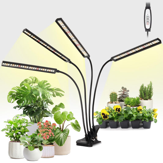 Skorter | Foxgarden® Grow Light Full Spectrum, Four-Head Plant Light For Indoor Growth With Flexible Gooseneck, 208 Leds Clip Grow Lamp With 4/8/12H Timer, 4 Brightness Levels, Ideal For Indoor Growth