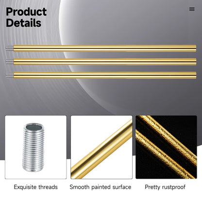 Skorter | Lnrueg 12&quot; Light Gold M10 Threaded Rod - 10 Pcs For Pendant Lamps & Crowns