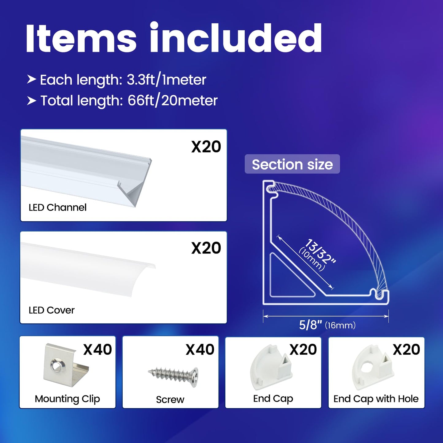 Skorter | Muzata 20Pack 3.3Ft Led Channel Aluminum Diffuser With Milk Colored Cover For Easy Installation