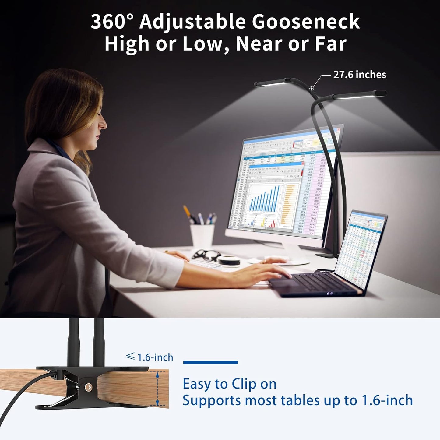 Skorter | 77 LED Desk Clamp Lamp with 70cm Flexible Gooseneck – Ravien