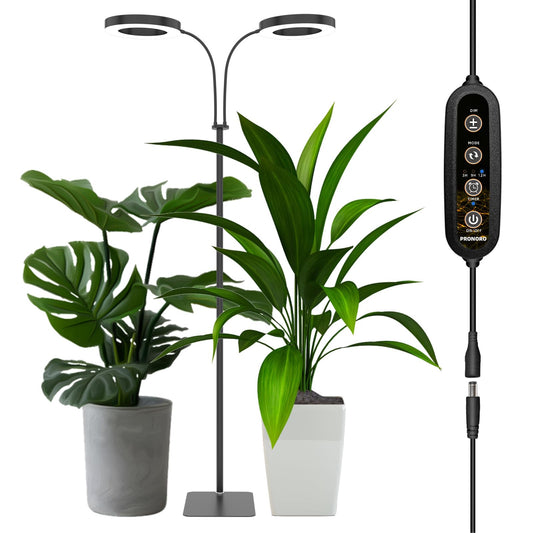 Skorter | Pronoro 2-Head LED Grow Light, Full Spectrum With Timer & Dimming, Adjustable Height, 40W Black