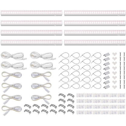 Skorter | Barrina 1Ft Full Spectrum Led Grow Lights, Pinkish White, T5 Plant Light, 8-Pack