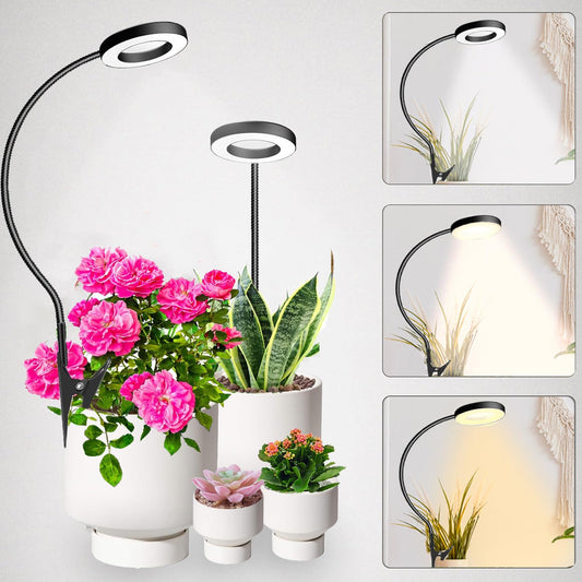 Skorter | Grow Light For Indoor Plants Full Spectrum, Grow Light With 10 Levels Dimmable, Sturdy Clip On Led Plant Light For Indoor Growth, Automatic On Off 3/9/12 Timer For Succulents, Small Potted Plant, 2 Pack