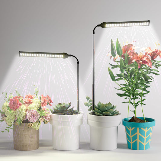 Skorter | Weeleegoo Led Grow Light 2 Pack, 6000K White Full Spectrum 144 LED Goose Neck Lamp For Indoor Plant Growth, 4 8 12 18 Hours & Brightness Adjustable, Insert Rod Expandable 4-10''