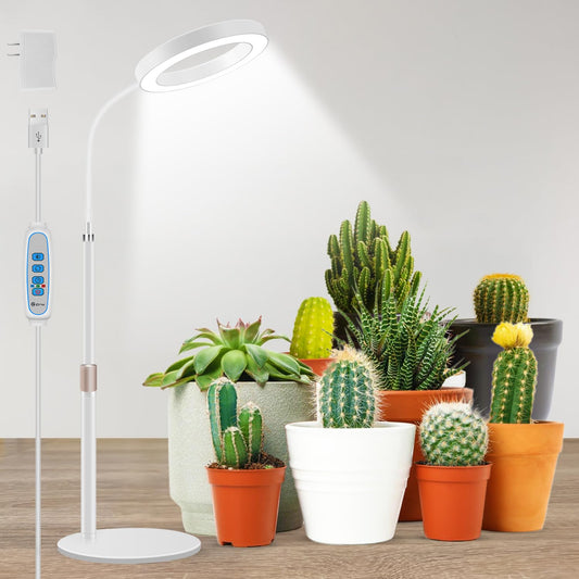 Skorter | Aumtrly Growth Light For Indoor Plants, Full Spectrum Desk Plant Light For Growing Small Plant, 80 Led Halo Plant Growth Light With Base, 6/12/16T Timer, 3 Light Modes, Height Adjustable 16.5-24.5"