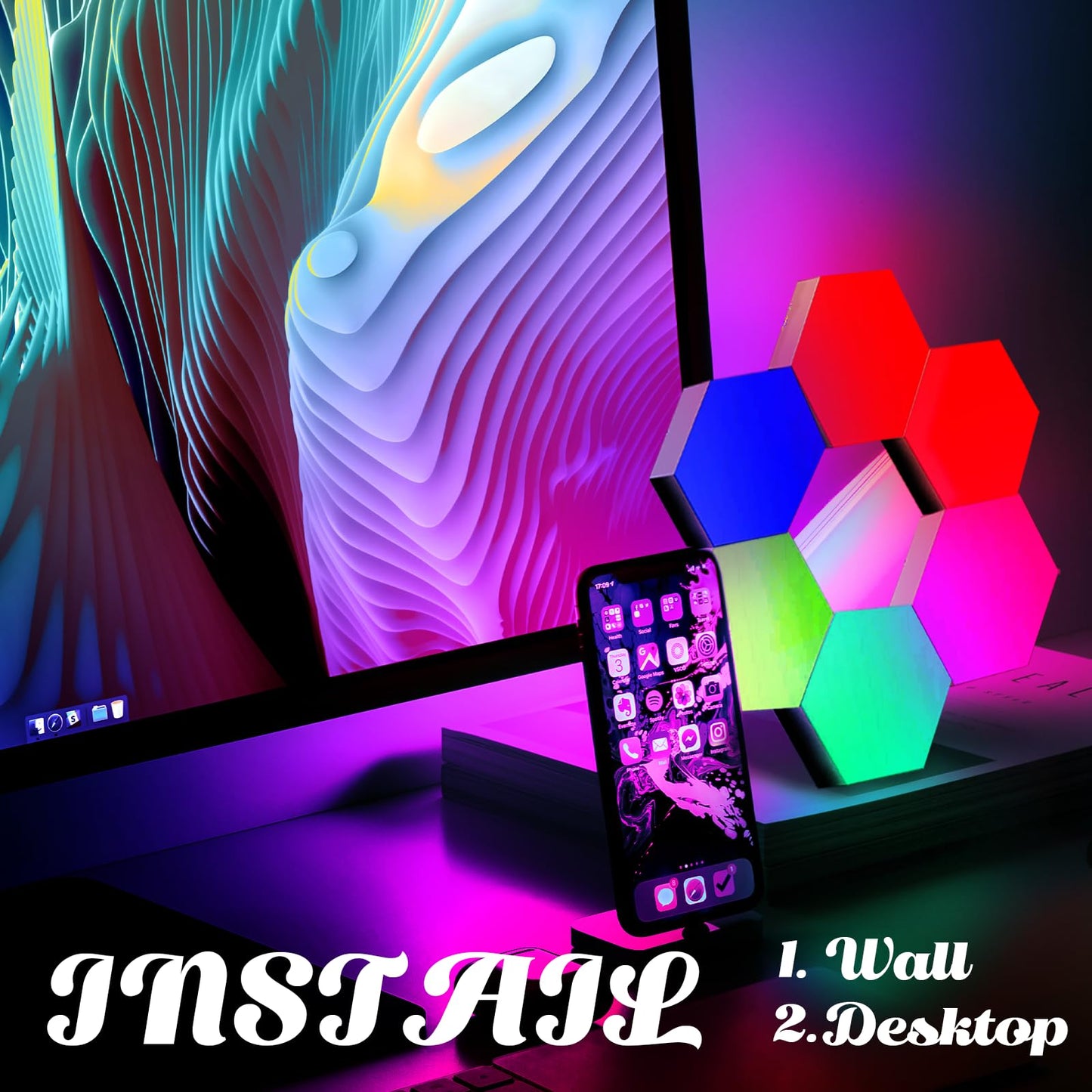 Skorter | Odistar Rgb Hexagon Wall Light - Smart Touch Sensitive Led, Diy Modular Design, 6-Pack