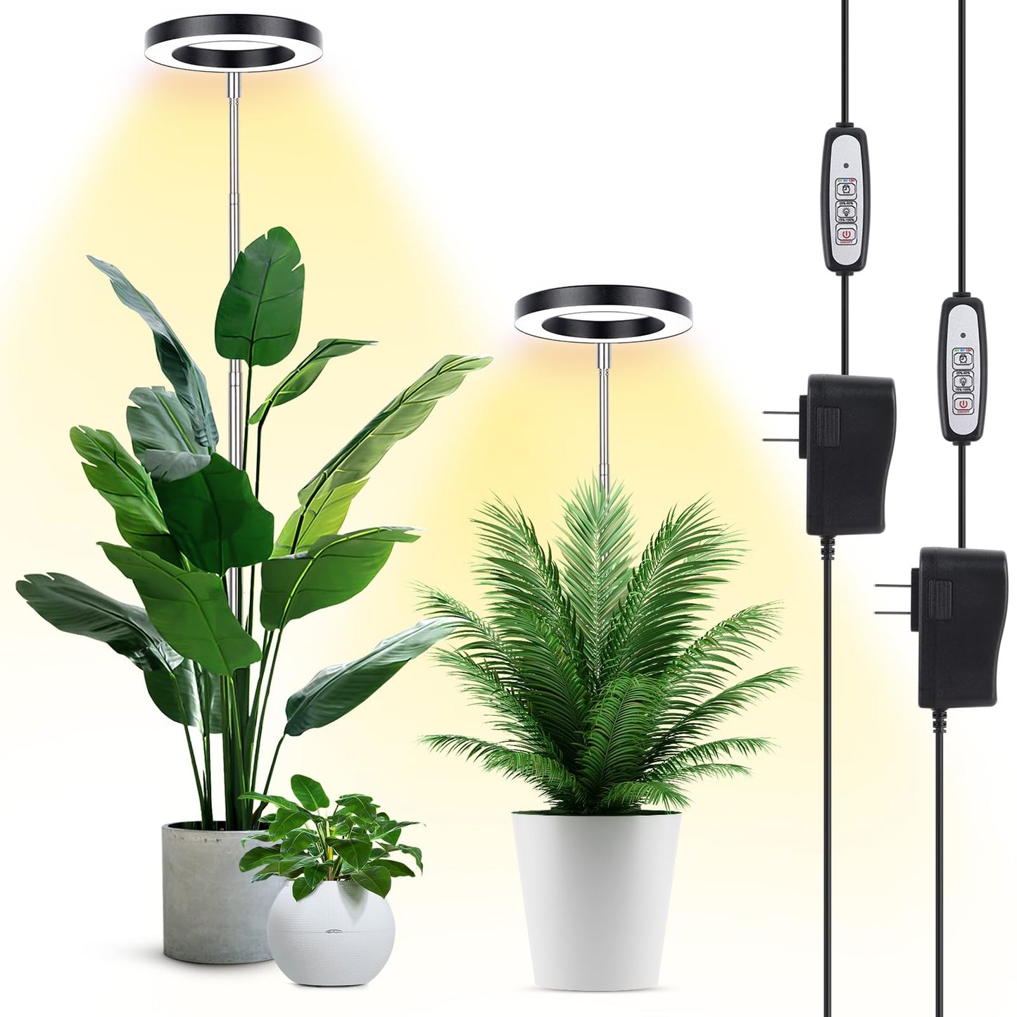 Skorter | Lbw Grow Light For Large Indoor Plants, 144 Leds Full Spectrum Plant Light, Grow Light With 4 Dimmable Levels, 4/8/12H Timer, 59In Height Adjustable, Halo Plant Lamp For Tall Plants, Black, 2 Pack