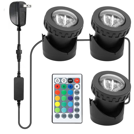Skorter | Colored Pond Lights with Timer, Rgb Waterproof Fountain Lights Ip68, Dimmable Outdoor Landscape Lights for Aquarium Pond Fountain Garden (3 Lights)
