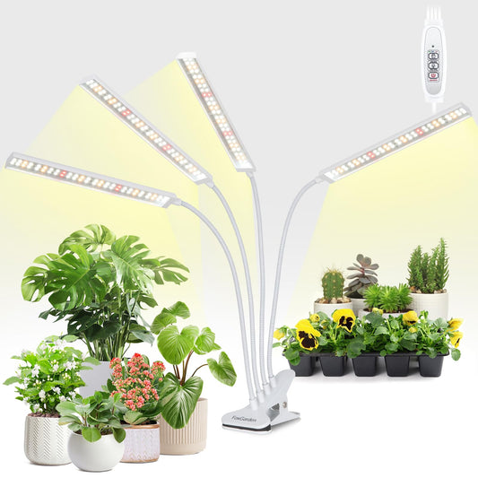 Skorter | Foxgarden® Plant Lighting for Indoor Cultivation, Full Spectrum Grow Light with Timer 4/8/12 hrs, Four-Headed 208 LED Grow Lamp with Flexible Gooseneck and Clamp for Desk, 4 Brightness Levels for Indoor Plants