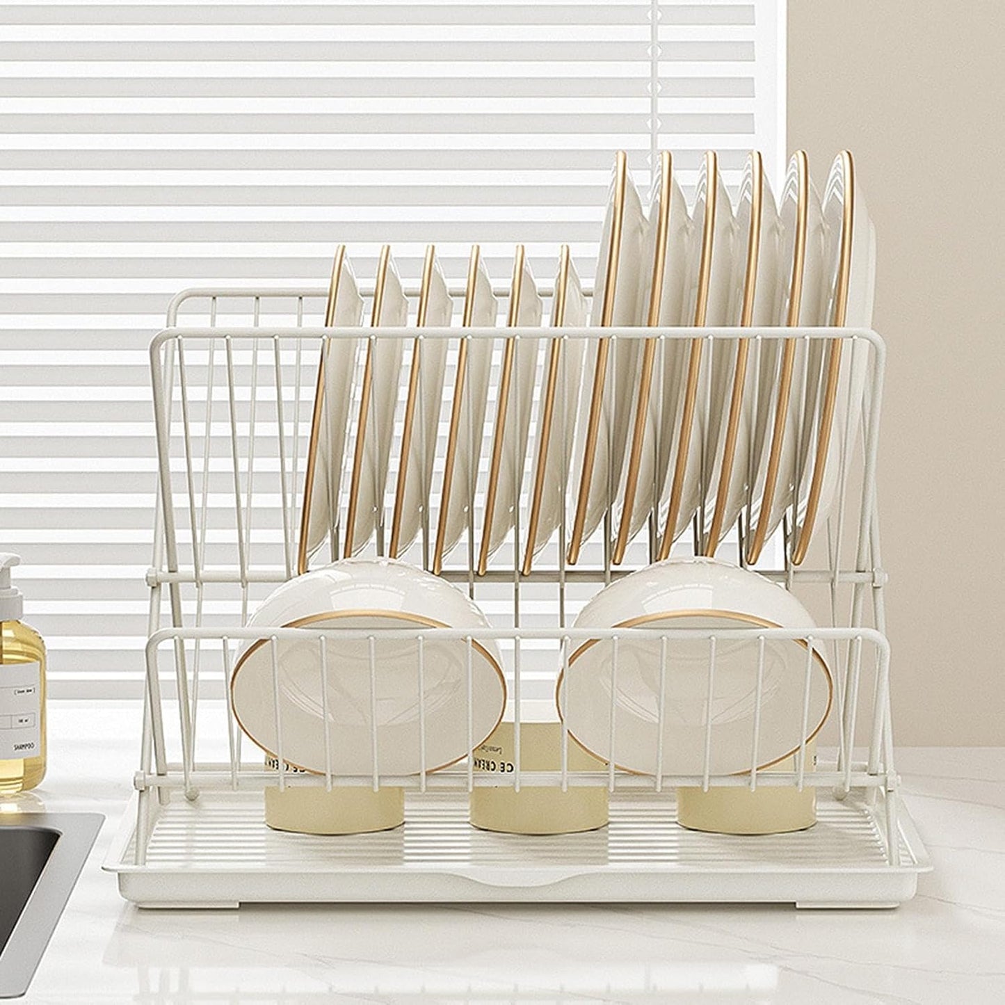 Skorter | Folding Dish Drying Rack – 2-Tier Countertop Drainer with Detachable Tray – Kelvra
