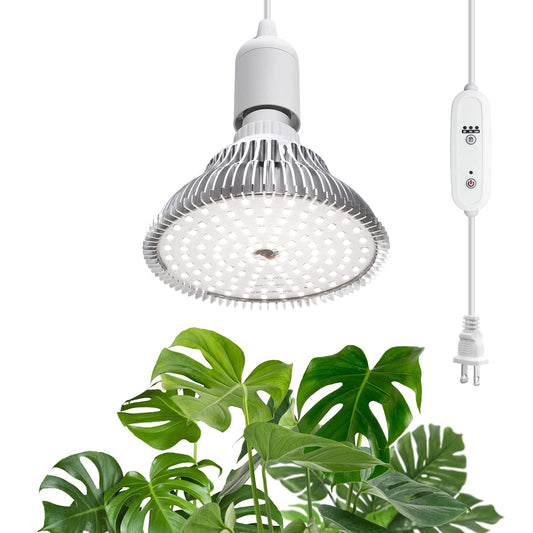 Skorter | Hanging Grow Light For Indoor Plants, 25W 5000K, Led Grow Bulbs, Height Adjustable Plant Light With Timer, Full Spectrum Grow Light Replaces Sunlight For Succulent Plants, Greenhouse Of Speeplant