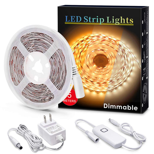Skorter | Myplus 16.4 Ft Under Cabinet LED Strip Light Set, Dimmer Control, Warm White 3000K, 1050