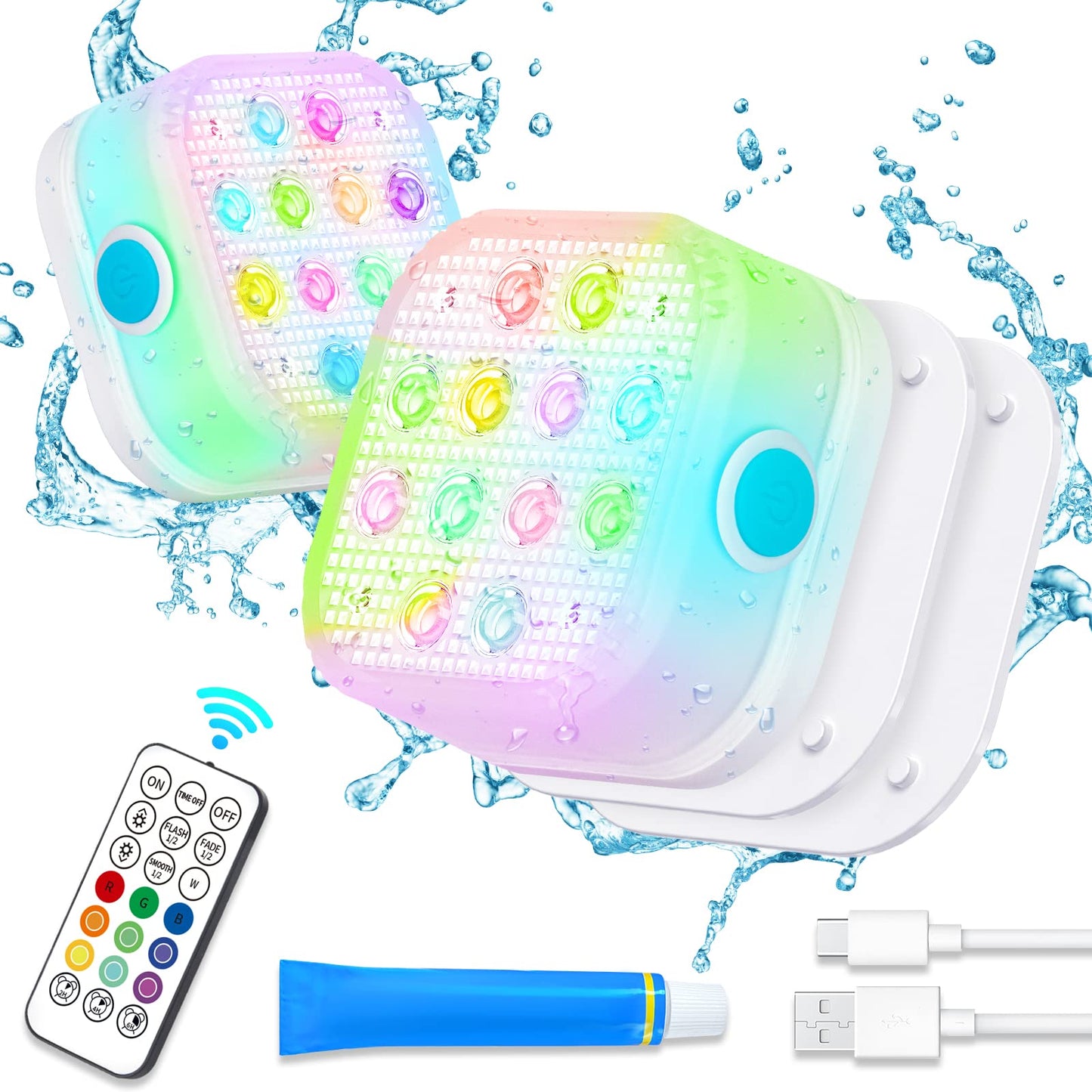 Skorter | Vidome Rechargeable Submersible Pool Lights - Water-Resistant Underwater Pool Lights Charging Battery-Powered Remote Controlled 16 Color Changing Hot Tub Lights With Magnet For Pool Pond