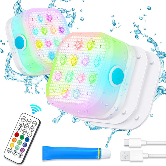 Skorter | Vidome Rechargeable Submersible Pool Lights - Water-Resistant Underwater Pool Lights Charging Battery-Powered Remote Controlled 16 Color Changing Hot Tub Lights With Magnet For Pool Pond