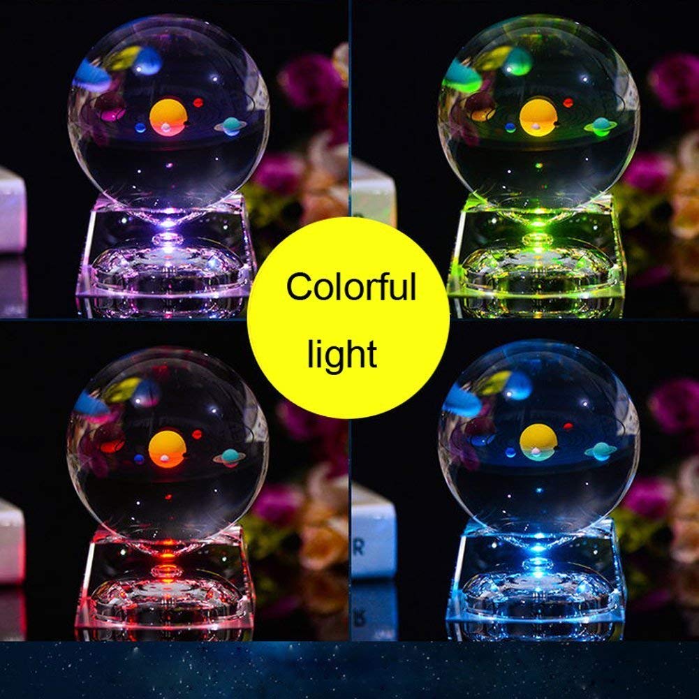 Skorter | Ftytek 3D Crystal Ball With Solar System & Led Base, 80Mm - Perfect Gift For Kids & Teachers