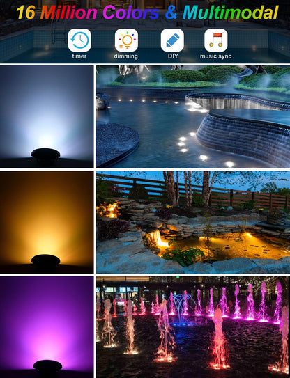 Skorter | Crepow Rgb Underwater Pond Lights - Led Submersible Spotlights, Bluetooth, Ip68 Waterproof, Set with 8