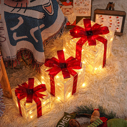 Skorter | GlowBox LED Gift Boxes – Set of 3 Illuminated Christmas Gifts for Indoor and Outdoor