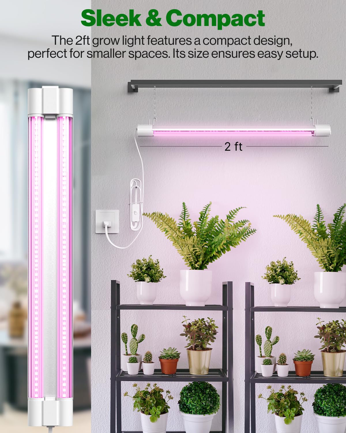 Skorter | Sunco 2Ft Led Grow Light, 20W Full Spectrum For Indoor Plants, 2 Pack With Inline Switch
