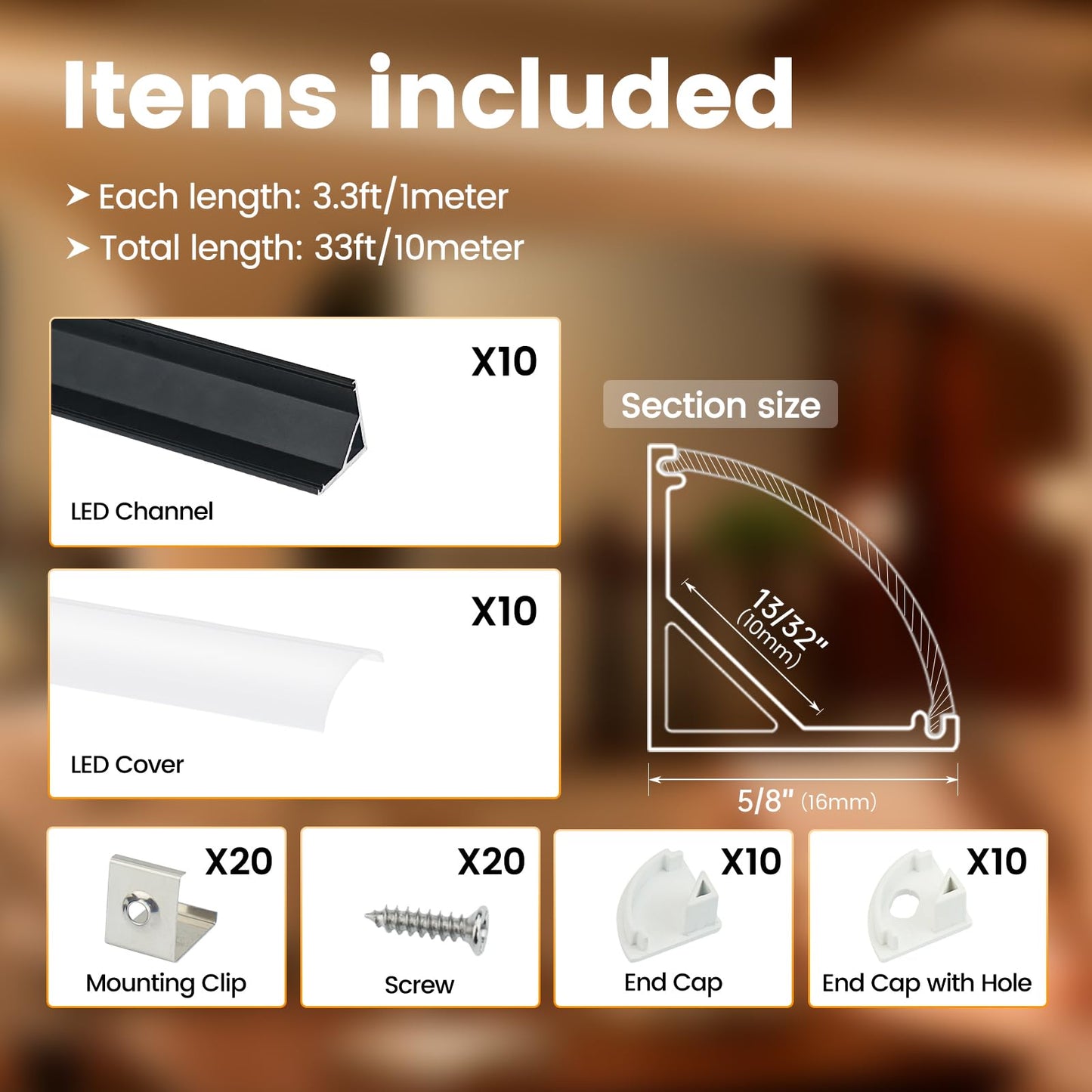 Skorter | Muzata 10Pack 3.3Ft Black Aluminium V Shaped Led Channel With Milk White Cover For Simple Lighting