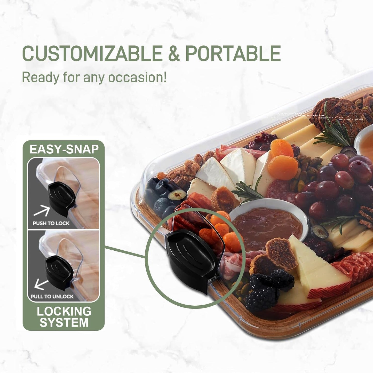 Skorter | Bamboo Charcuterie Serving Board with Locking Clear Lid – Savorya