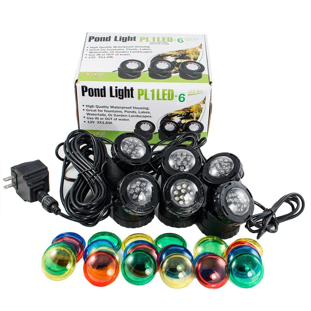 Skorter | Jebao submersible LED pond light set of 6 - black plastic garden lighting