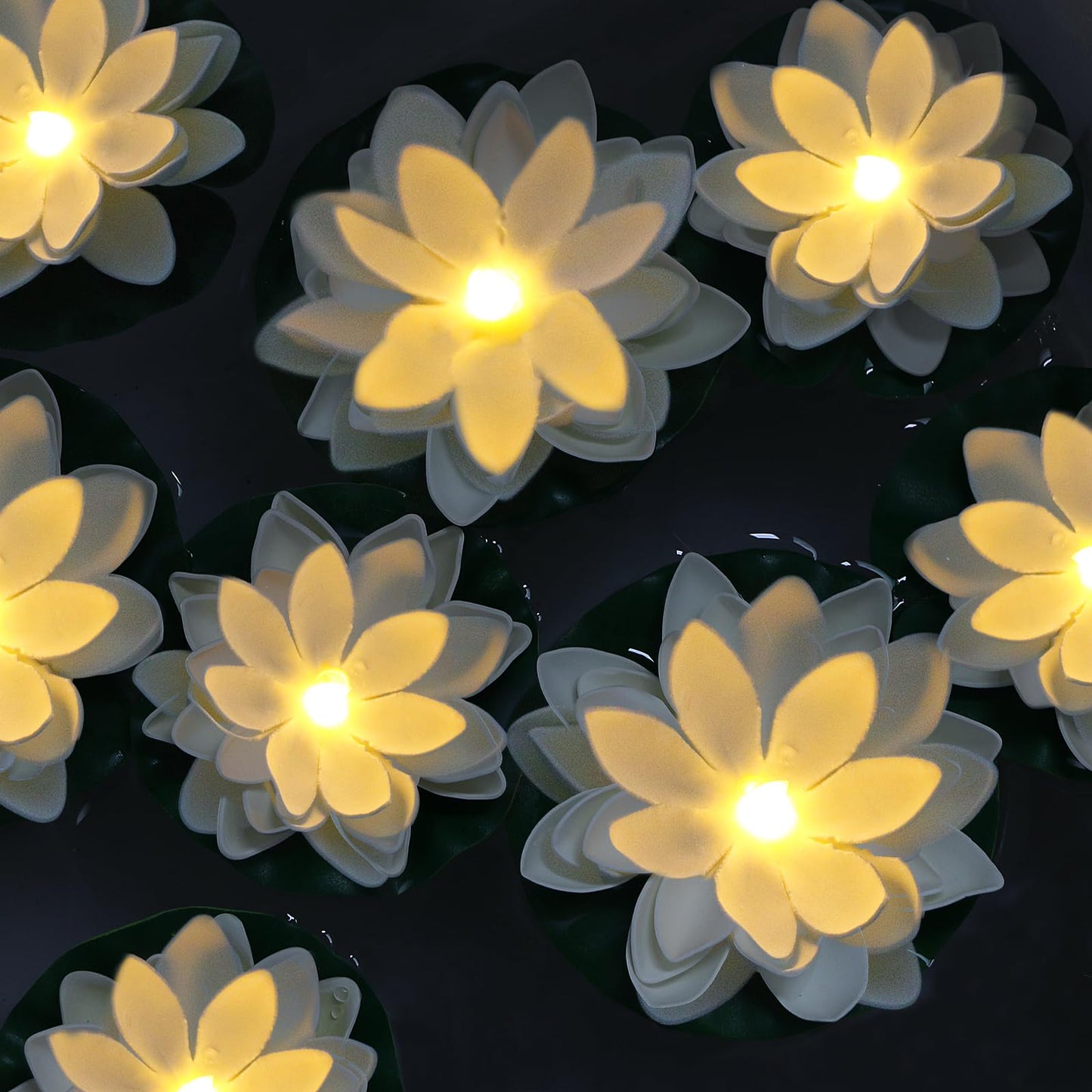Skorter | Lacgo 12 Pcs Diwali Waterproof Floating Lotus Lights - Floating Flower Lights Battery Powered Water Driven Warm White Pool Flower Lamp Wedding, Jubilee, Garden Decoration (6Inch & 5Inch)