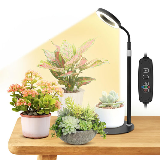 Skorter | Vsoke Grow Light For Indoor Plants, Full Spectrum Desk Plant Light, 24.2" Expandable Stand, 60 LEDs Red Blue Halo Growth Lamp, Adjustable Gooseneck, 3/9/12 Hours, 3 Light Settings, 10-Level Dimmable