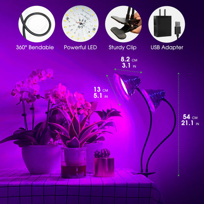 Skorter | Briignite LED Grow Light For Indoor Plants, Full Spectrum, Dimmable, Automatic Timer, Double Heads