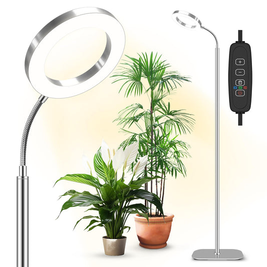 Skorter | Vsoke Plant Growth Light, Growth Light For Indoor Plants Full Spectrum, 20W Led Floor Plant Grow Light With Height Adjustable Stand, Off Timer 3/9/12H, 10 Dimmable Brightness Levels For Small Large Plants