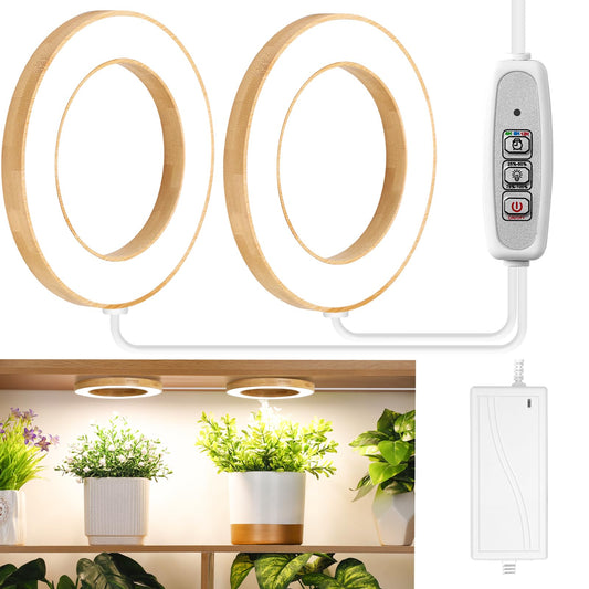Skorter | Lordem 6.3&quot; Bamboo Grow Light For Indoor Plants, 144 Leds Full Spectrum Grow Lamp, Under Cabinet Plant Light With 4/8/12H Auto Timer, 3 Switch Modes, 4 Dimmable Brightness Levels, Dual Head