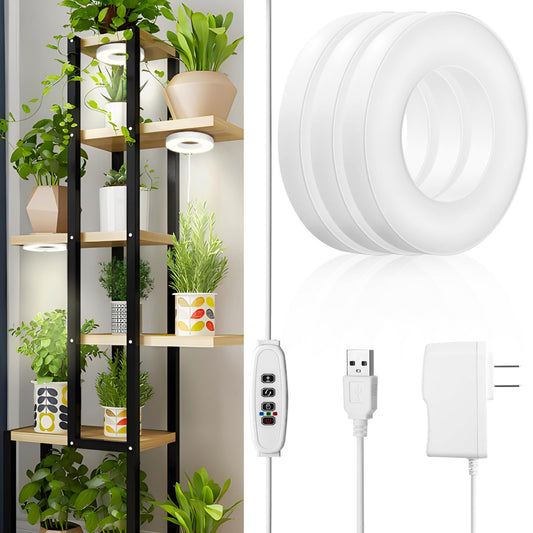 Skorter | Ceiling grow lamp for indoor plants, 144 LED full spectrum grow lamp, small hanging plant light with timer automatic on off 4 8 12 hours, 10 levels dimmable for plant shelf, ideal for small plants