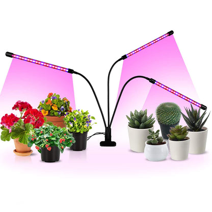 Skorter | Ipower 15W Triple Head Led Grow Light, Auto On/Off, Adjustable Red Blue Spectrum, 11 Dimmable Levels
