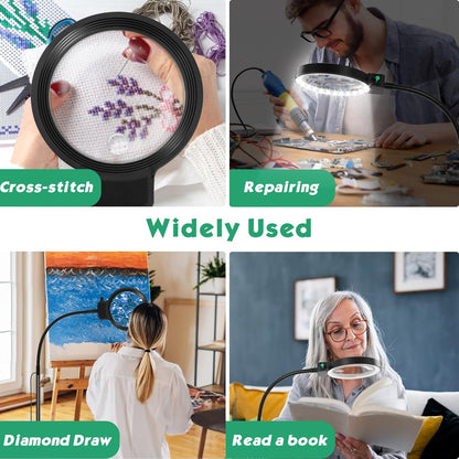 Skorter | Full-Page Magnifying Glass with LED Light – Hands-Free Reading Aid for Books, Crafts & Hobbies