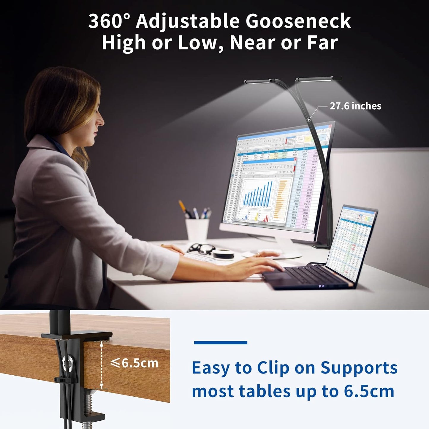 Skorter | 77 LED Desk Clamp Lamp with 70cm Flexible Gooseneck – Ravien