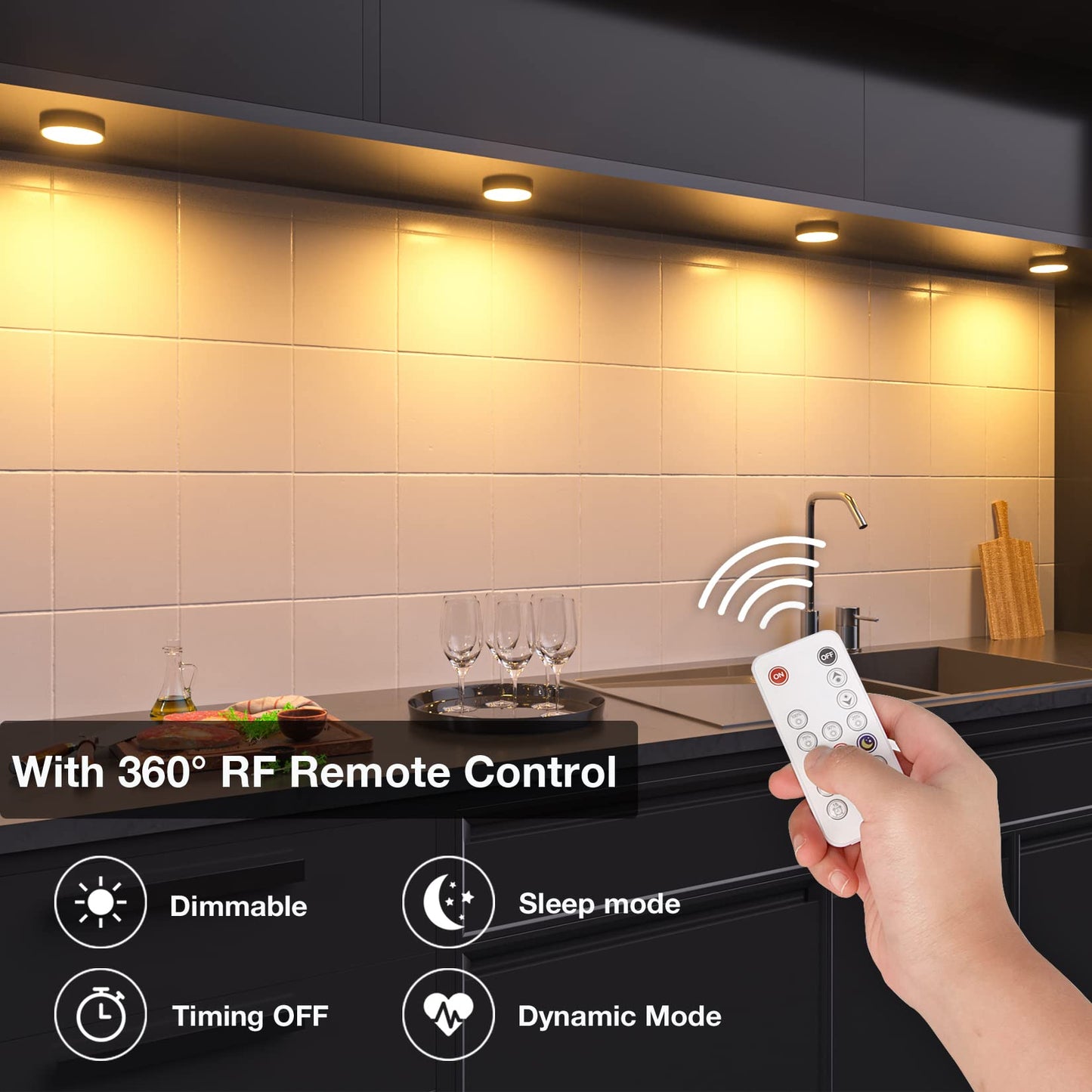 Skorter | Wobane LED Under Cabinet Light, Dimmable Puck Light, 700 Lumen, Warm White, Set of 4