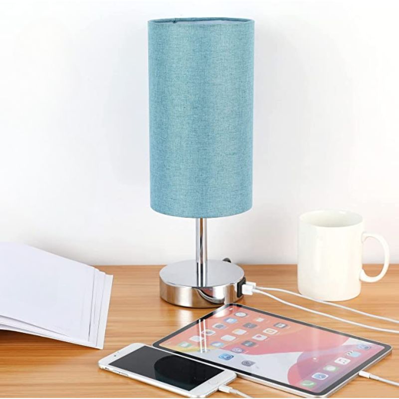 Skorter | Touch Control Table Lamp - Table lamp with USB ports and 3-way dimmable flaxen shade
