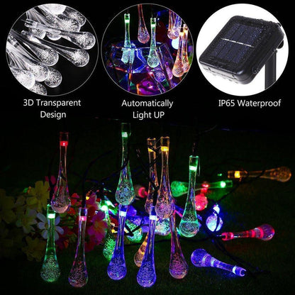 skorter | Outdoor Solar String Lights, Garden Decor LED Water Droplets Waterproof Lights