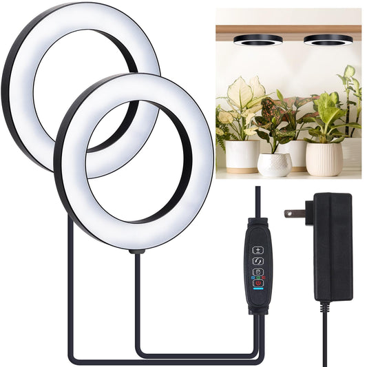 Skorter | Aopeids 2025 Upgraded Full Spectrum Grow Light For Indoor Plants - 144 LEDs, 3 Light Modes, Automatic On/Off Timer (4/8/12H), 10-Level Dimmable Halo Small Plant Lighting (Black, 6.3 Inch Double Head)
