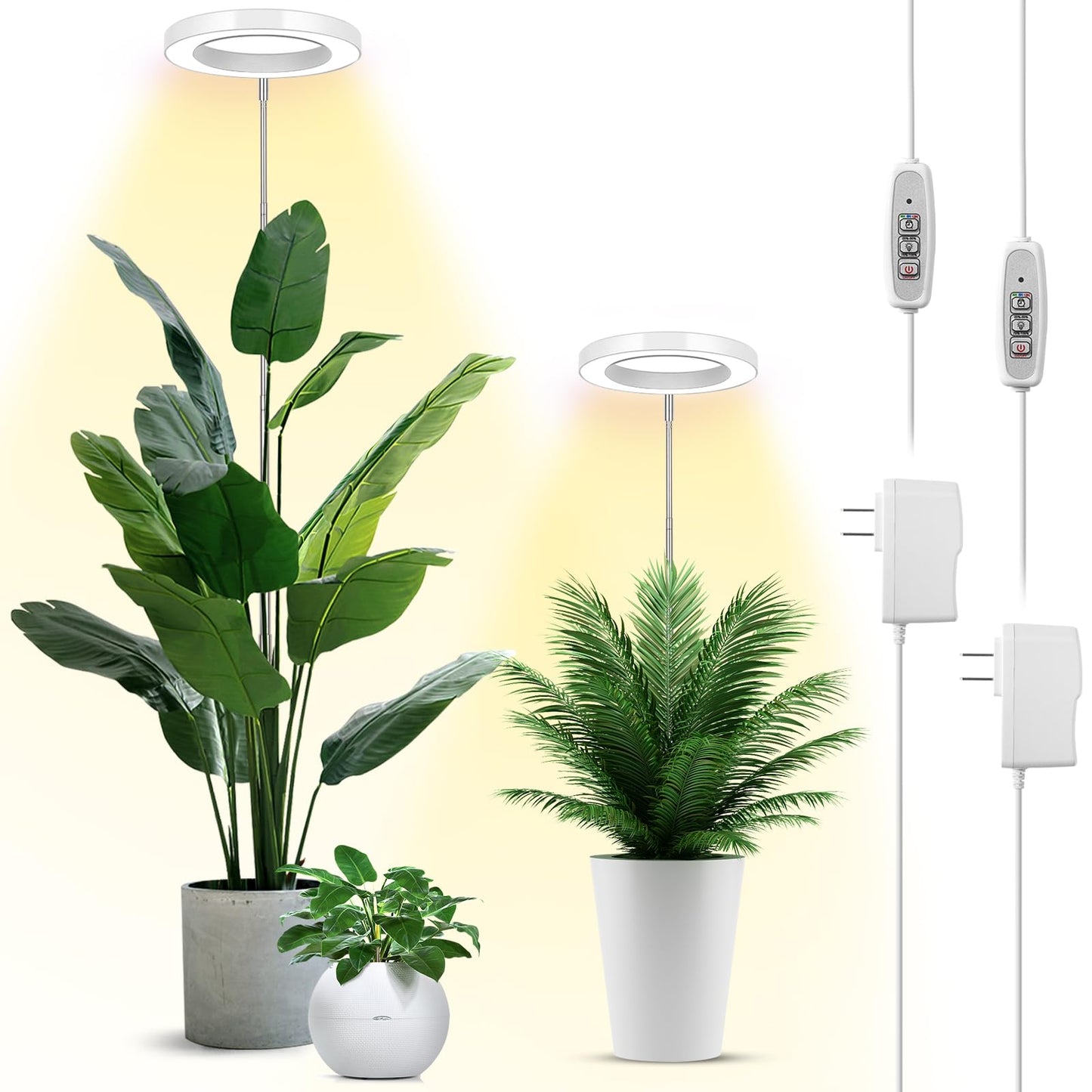 Skorter | Lbw Growth Light For Indoor Plants, 144 Leds Full Spectrum Grow Light, Large Plant Lamp With 4 Dimmable Levels, 4/8/12H Auto On/Off Timer, Height Adjustable, Halo Grow Light For Tall Plants, 2 Pack